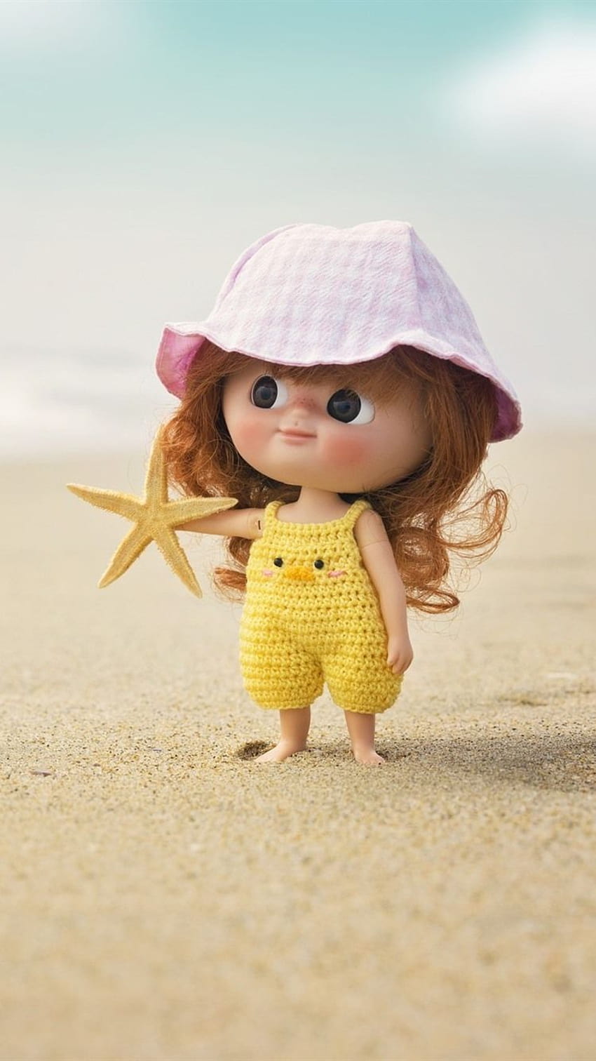 Cute little girl, child, doll, beach 750x1334 iPhone 8/7/6/6S, girl doll iphone HD phone wallpaper