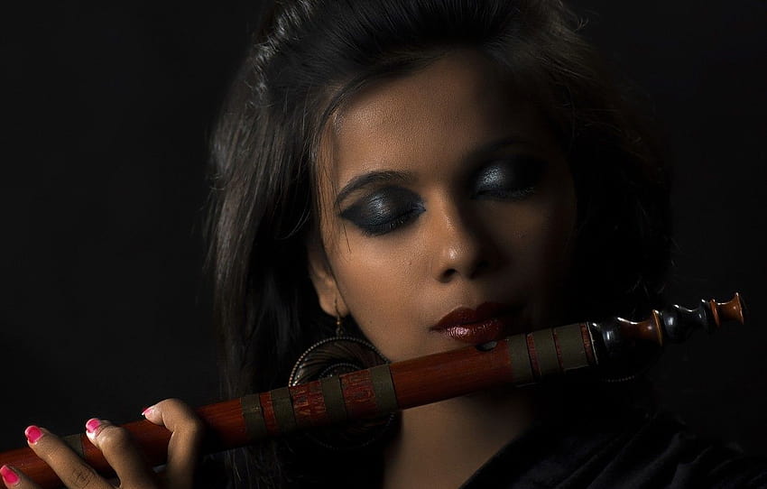 girl, music, Bamboo Flute , section, girl and flute HD wallpaper
