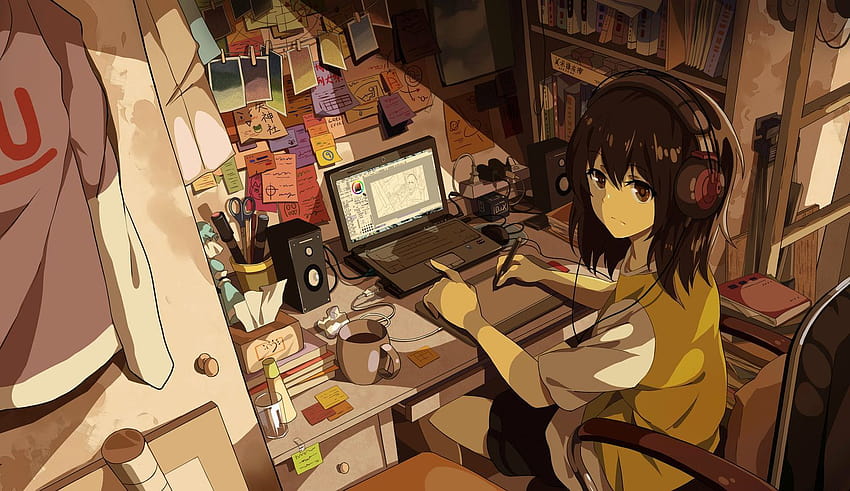 Cute Anime Girl Doing Homeworkstudying Stock Illustration 1733960345 |  Shutterstock