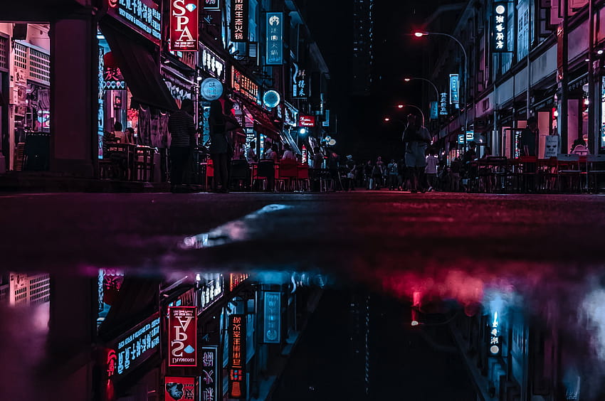 2560x1700 Asia Neon City Lights Reflections Chromebook Pixel, Anime Neon City HD-Hintergrundbild