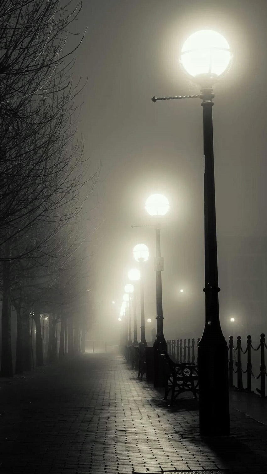 Foggy Street Lights Android, luces de niebla de la ciudad fondo de pantalla del teléfono