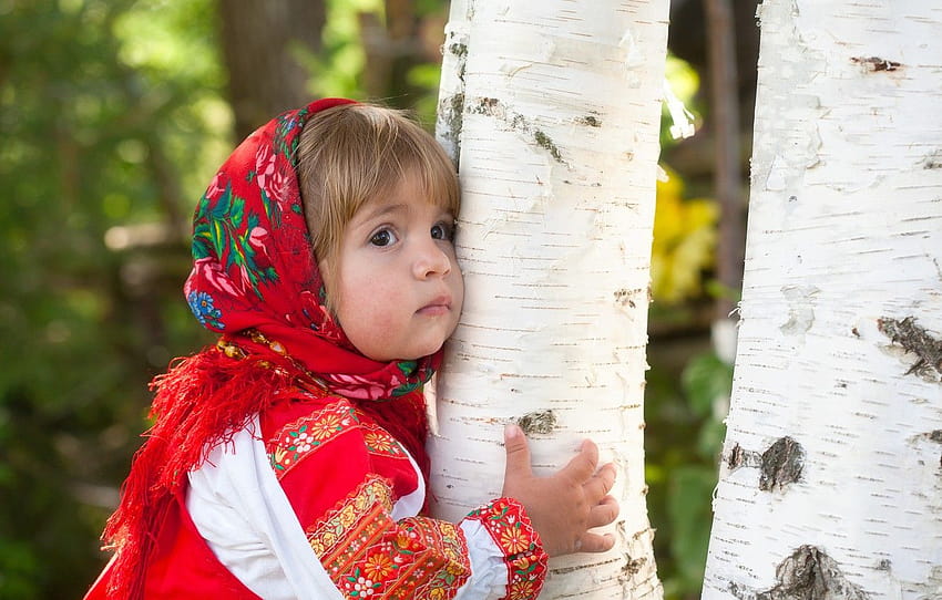 summer, dress, girl, outfit, Russia, birch, grove, child , section настроения HD wallpaper