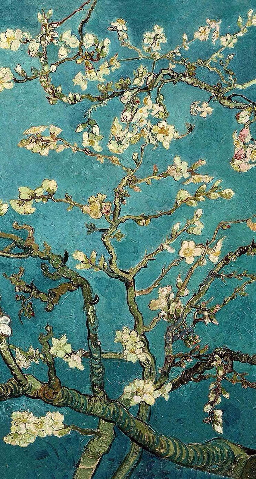 花咲くアーモンドの木、有名なポスト印象派の美術油、8 月のクリムトのキスの携帯電話 HD電話の壁紙
