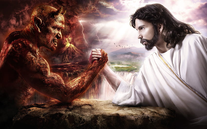 Jesus Vs Devil, angel vs devil HD wallpaper