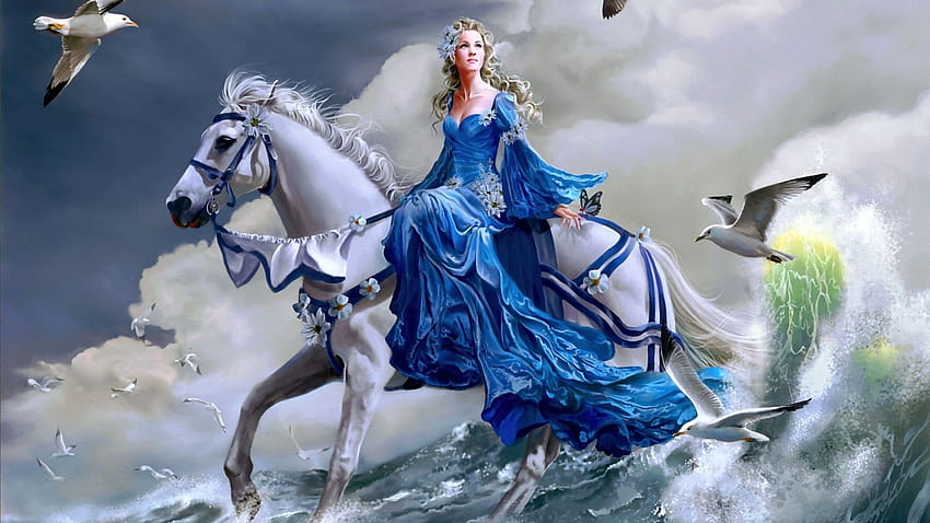 Girl Riding A Horse On Water 2560x1440 Fantasy 28685 : 13, flying horse HD wallpaper
