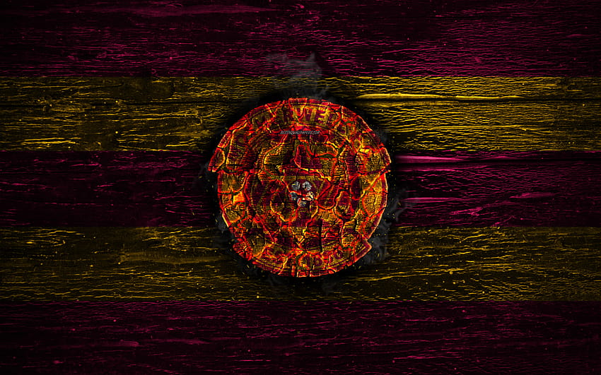 Motherwell FC, fire logo, Scotland Premiership, purple and yellow lines, Scottish football club, grunge, football, soccer, Motherwell logo, wooden texture, Scotland with resolution 2880x1800. High Quality HD wallpaper