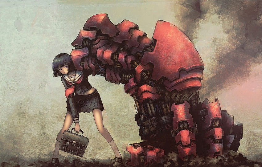 girl, robot, hand, anime, art, form, schoolgirl, portfolio, blackball , section прочее, robotic anime HD wallpaper