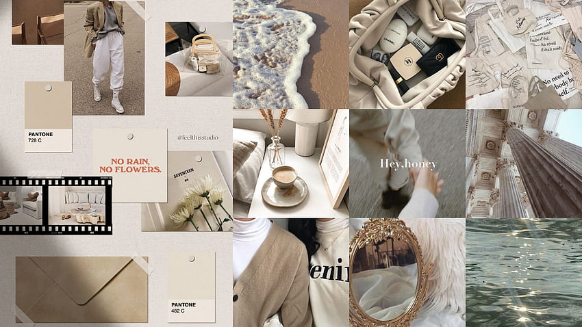 Creme aesthetic collage, beige aesthetic collage laptop HD wallpaper