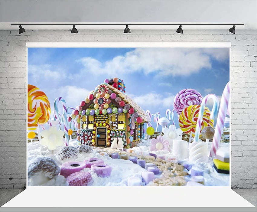 Amazon: Yeele 10 x 8 pies invierno Navidad grafía telón de bastones de caramelo pan de jengibre casa de caramelo colorido paisaje postre s bebé niñas niño retrato cabina tiro estudio accesorios: Electronics fondo de pantalla