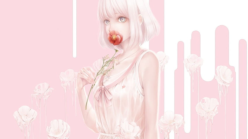 1920x1080 Anime Girl, Pastel Colors, Flower, Short Hair, estética anime girls pink hair papel de parede HD