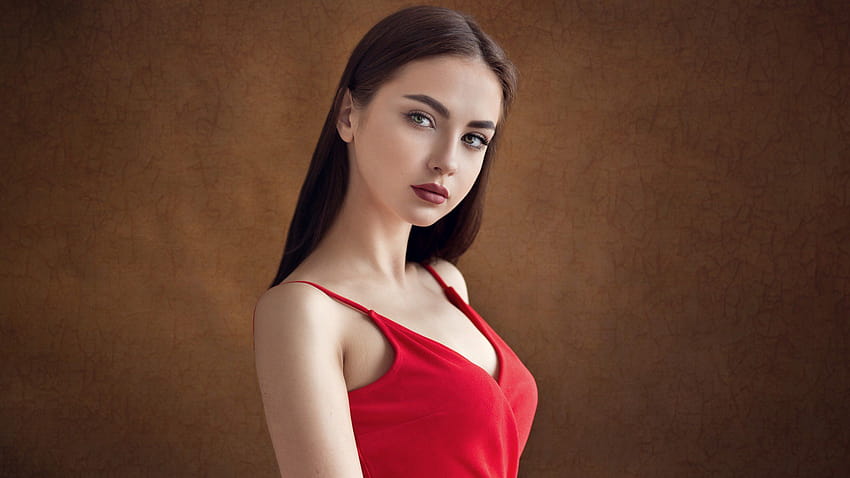 Rotes Kleid auf blasser Brünette, Helga Lovekaty HD-Hintergrundbild