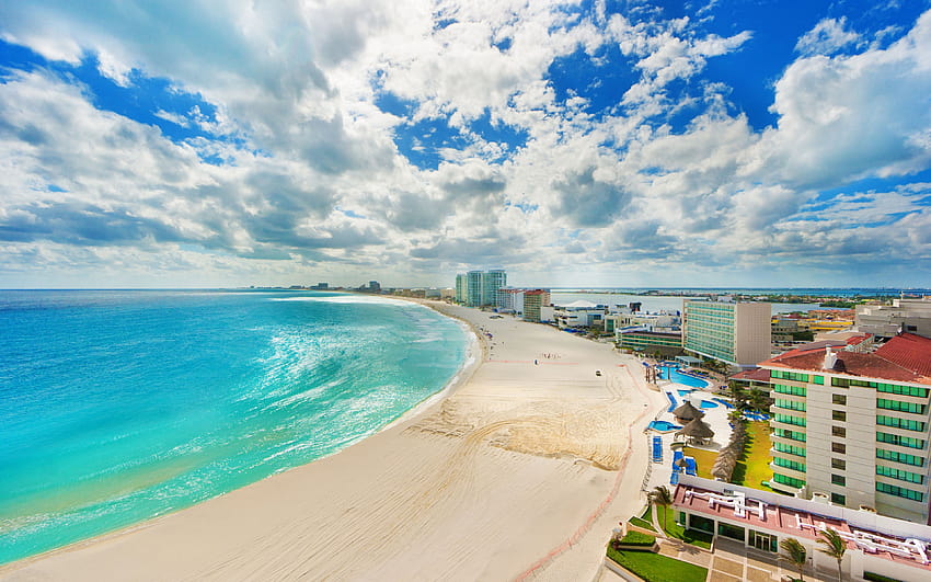 Cancún, México, praia, mar, areia, água azul com resolução 3840x2400. Praia do México de alta qualidade papel de parede HD