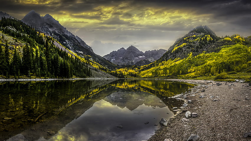 สหรัฐอเมริกา โคโลราโด ธรรมชาติ ฤดูใบไม้ร่วง ภูเขา ทะเลสาบ ภูมิทัศน์ 2560x1440 วอลล์เปเปอร์ HD