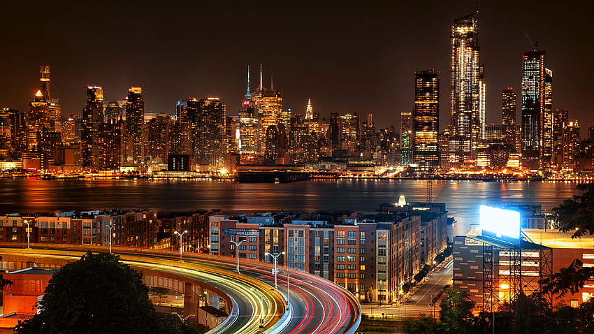 Pemandangan Kota New York Dari New Jersey Di Malam Hari, Dunia, Latar Belakang, dan, kaki langit new york Wallpaper HD