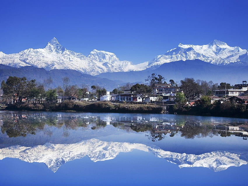네팔, 포카라, 페와 탈, 호수, 히말라야, 간드룩, 산 HD 월페이퍼