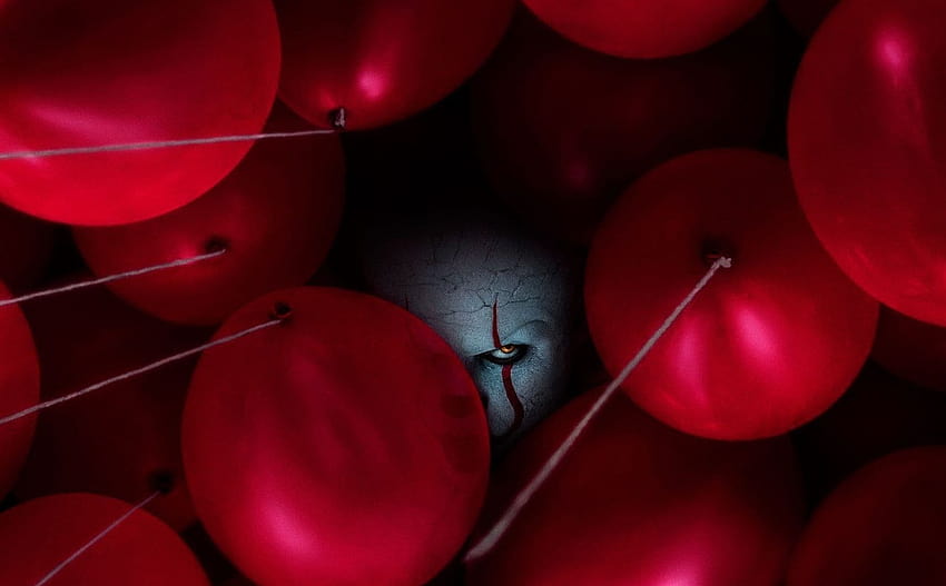 red balloons, clown, joker, horror, movie, it chapter 2 movie, , background, 264fc4, horror movie computer HD wallpaper