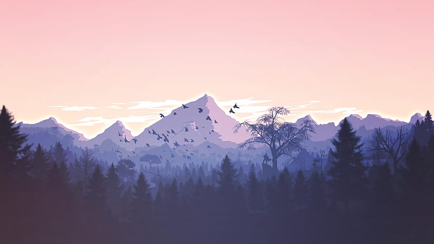 Minimalismus, Vögel, Berge, Bäume, Wald, Künstler, Hintergründe und niedlicher minimalistischer Vogel HD-Hintergrundbild