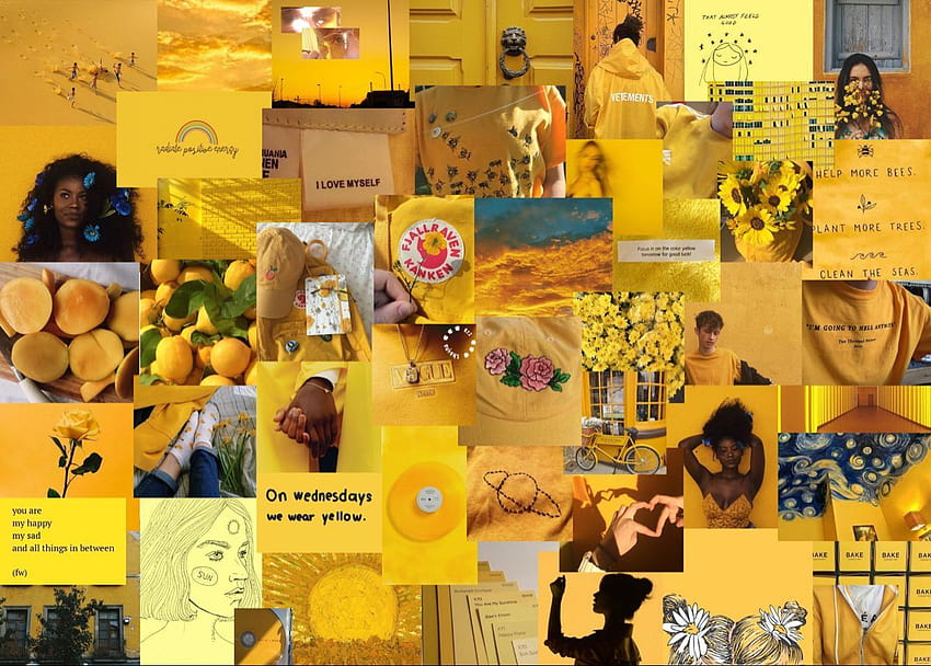 Collage Aesthetic Yellow Laptop, yellow summer laptop HD wallpaper