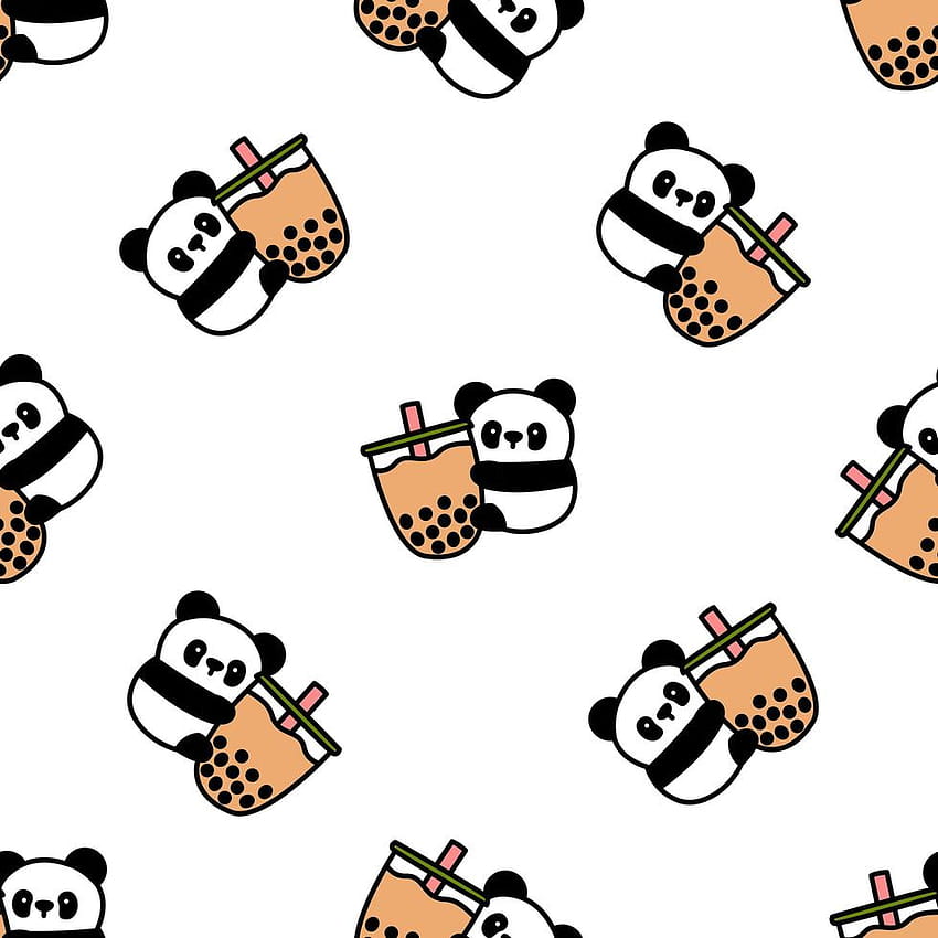Cute panda holding bubble tea cartoon seamless pattern 1339724 Vector Art at Vecteezy, panda boba HD phone wallpaper