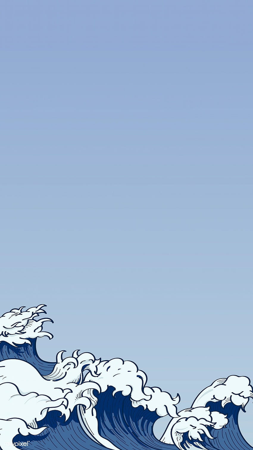 Premium-Illustration blauer japanischer Wellenhintergründe, minimalistische ästhetische Welle HD-Handy-Hintergrundbild