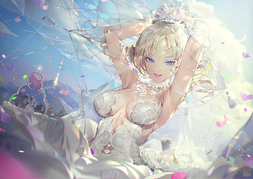 : anime girls, wedding dress, Catherine, Crab D 1414x1000, anime wedding dress HD wallpaper