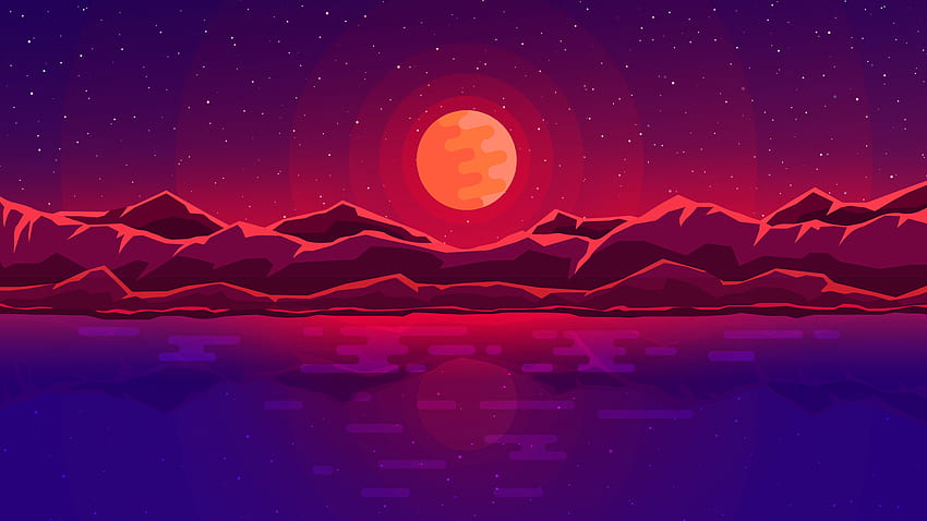 1920x1080 Лунни лъчи Червен Космос Небе Абстракт Планини Лаптоп Пълен, фонове и, червена планина HD тапет