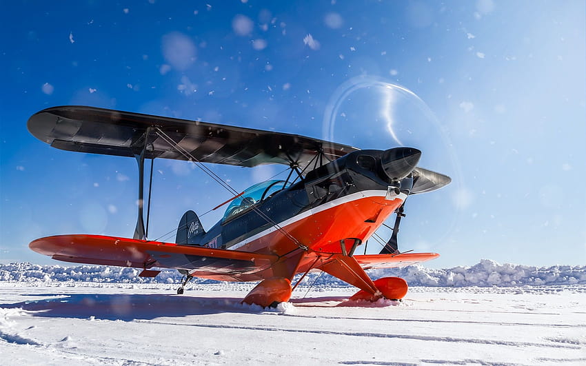 Avião, biplano, hélice, inverno, neve 1920x1200, aviões de inverno papel de parede HD