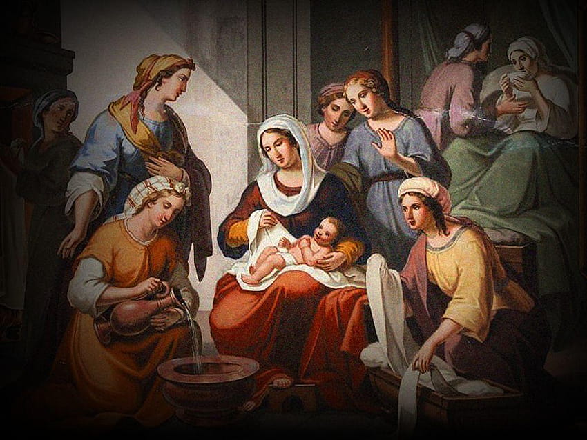 Света литургия ...: Рождество на Пресвета Богородица, майка Мария и бебето Исус HD тапет