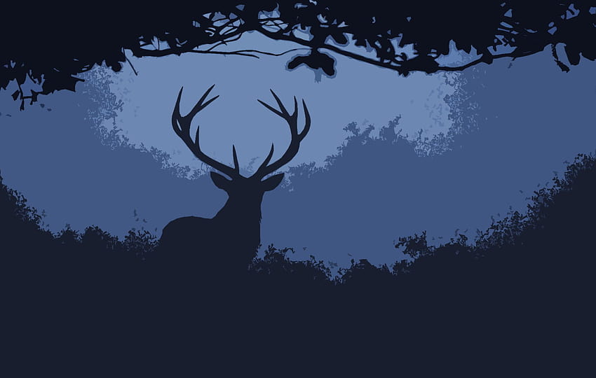 silhouette of deer illustration, silhouette of male deer on grass painting, deer painting HD wallpaper