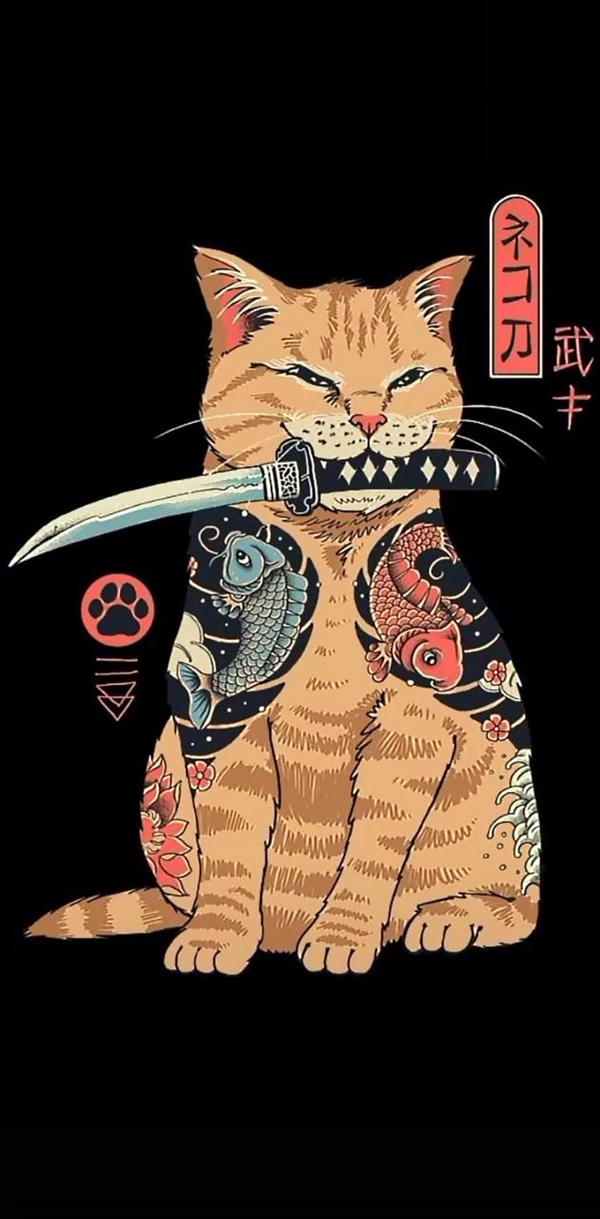 oppRess0r_ tarafından Retro Samuray kedisi HD telefon duvar kağıdı