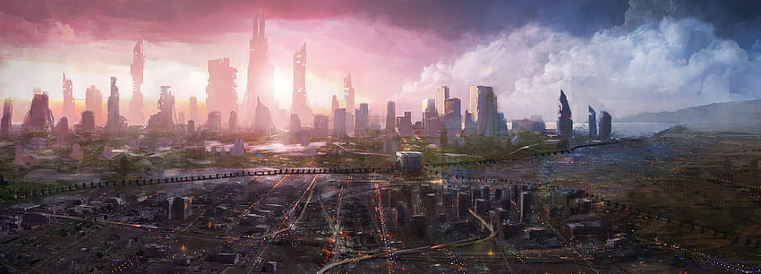 Future City เมืองแห่งอนาคตในยามค่ำคืน วอลล์เปเปอร์ HD