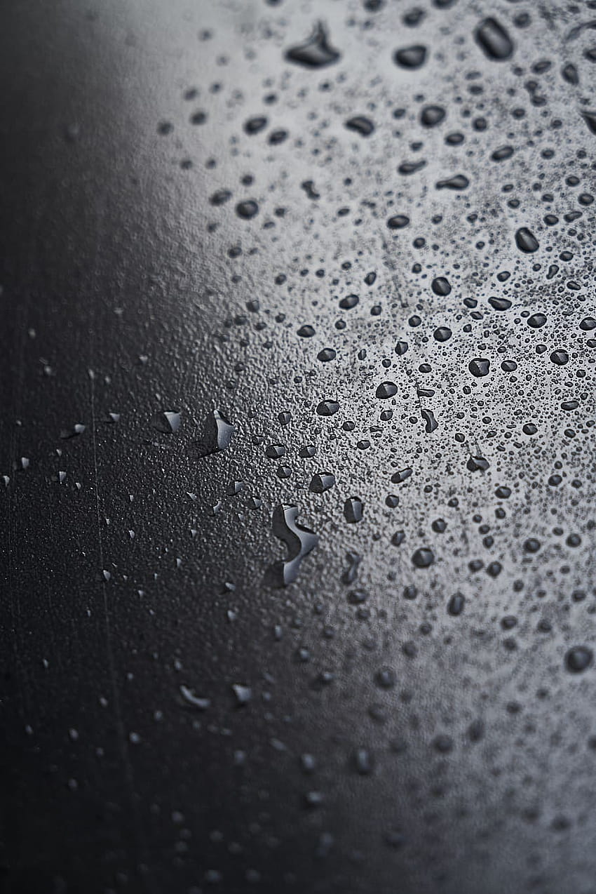 kropelki wody, abstrakcyjny, kropla, szary, wędzony, czarny, mokry, wilgotny, krople woda makro rozmycie powierzchni Tapeta na telefon HD