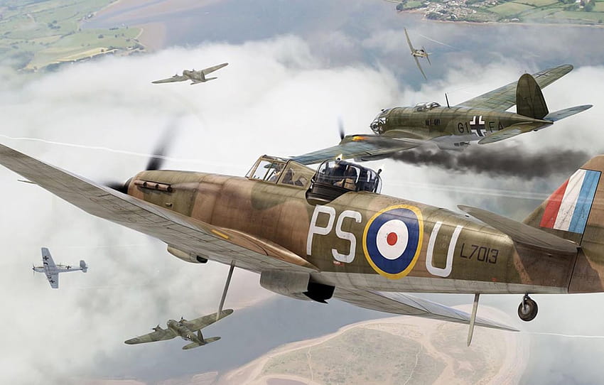war, art, airplane, painting, aviation, ww2, Boulton Paul Defiant Mk.I , section авиация HD wallpaper