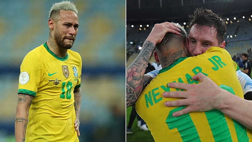 Copa-America-Finale: Neymar bricht nach Brasiliens Niederlage gegen Argentinien zusammen, Messi tröstet ihn mit einer festen Umarmung HD-Hintergrundbild