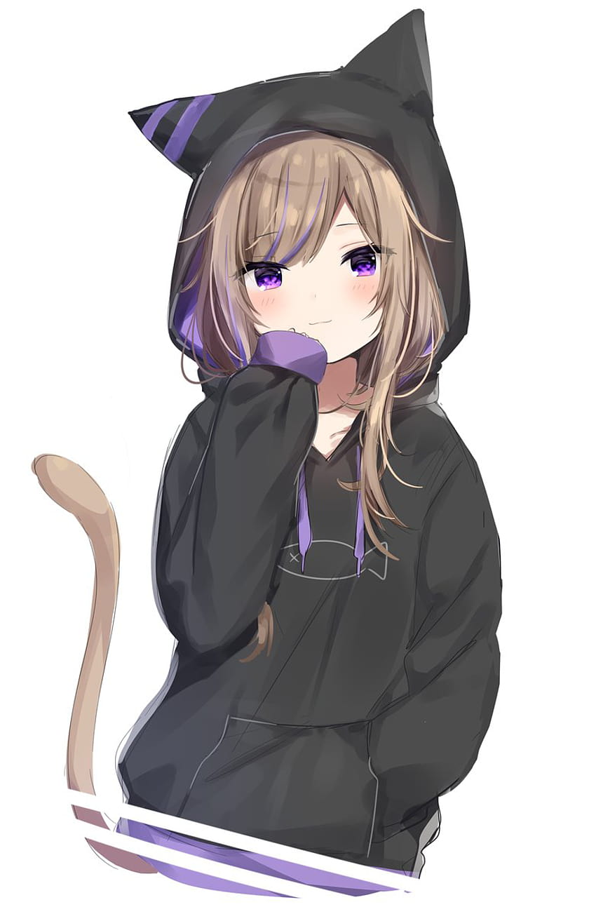 Przypnij na Sierociniec Catgirl, urocza dziewczyna z kapturem anime Tapeta na telefon HD