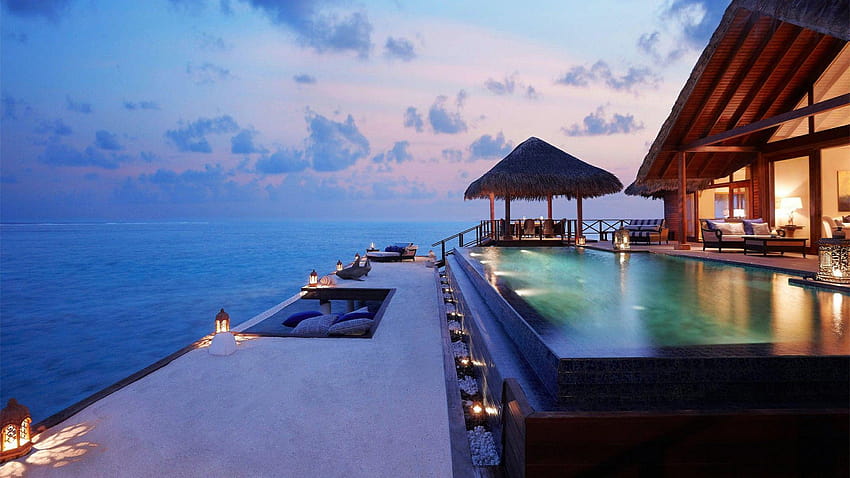 Exotic Maldives Summer Night With Stunning Views Of The Indian Ocean, stunning resort HD wallpaper