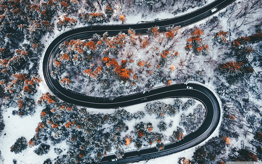 Aerial View Winding Mountain Road, Early Winter Ultra Backgrounds for U TV : & UltraWide & Laptop : Tablet : Smartphone, winding road HD wallpaper