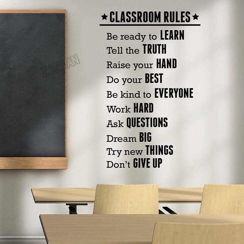 Classroom Rules Стикер за стена за училище Винил Декорация на учебна стая Тапети Английски думи Стикери за стена Украса Art Y193 HD тапет за телефон
