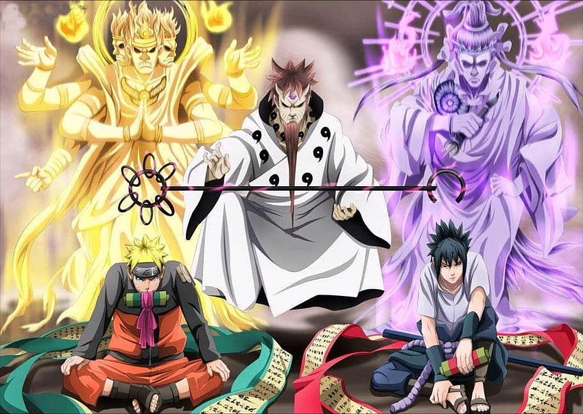 Sasuke and Naruto with Hogoromo the sage of the six paths, 나루토 육도 현자 HD 월페이퍼