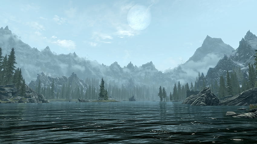 2859172 / 1920x1080 the elder scrolls v skyrim tamriel moon mountain JPG 368 kB HD wallpaper