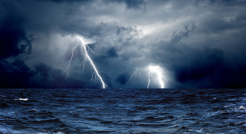 Sea, , ocean, storm, lightning, clouds, ocean storm HD wallpaper