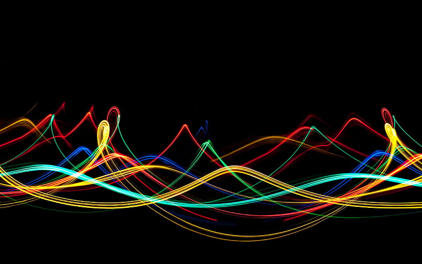 colorful neon waves, black backgrounds, creative, artwork, neon rays, abstract art with resolution 3840x2400. High Quality, neon black HD wallpaper