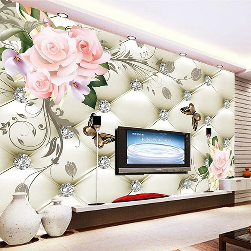 Niestandardowe foto 3D w stylu europejskim Rose Flower Pattern Diamenty Malarstwo ścienne TV do salonu Tła Skóra Tapeta na telefon HD