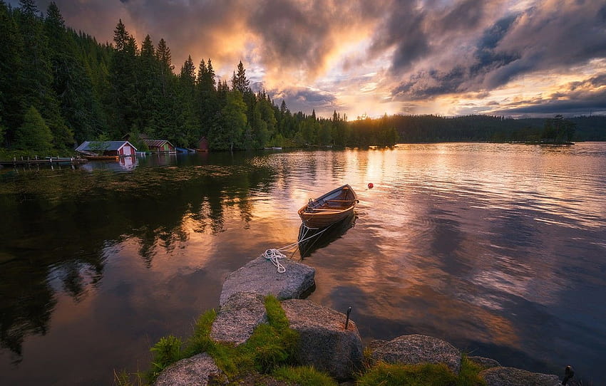 lake, boat, Norway, Norway, Lakeside, Ringerike , section природа HD wallpaper