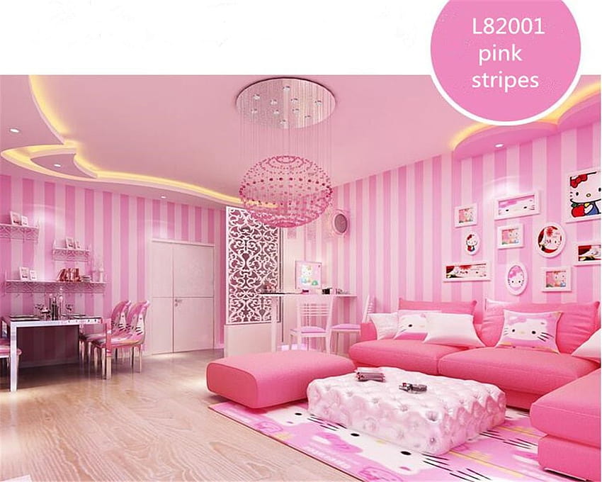 Beibehang moderne simple coréen rayé rose chaud enfant chambre chambre non tissé papel de parede Fond d'écran HD