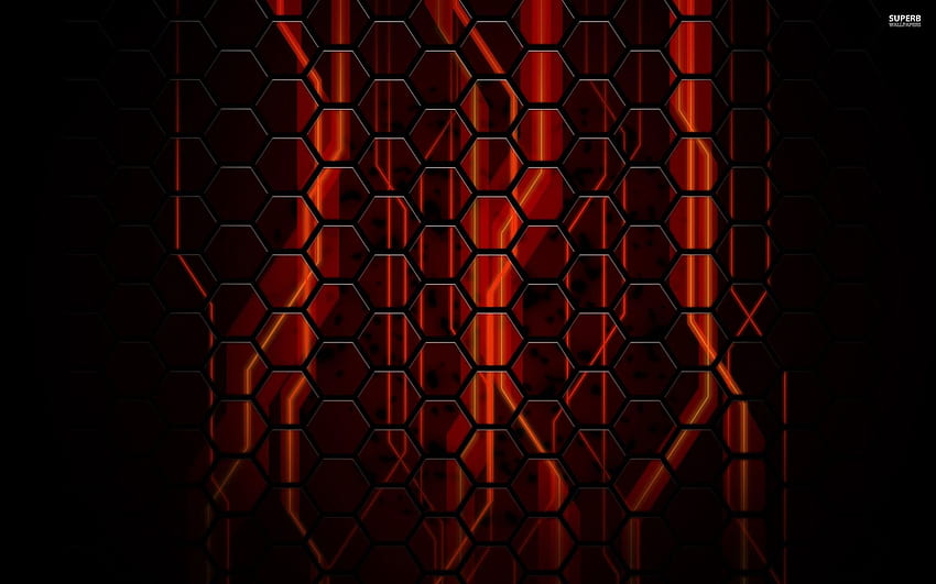 4 Red Honeycomb, black and red hexagon HD wallpaper