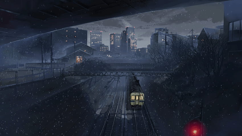 기차, 밤, 도시, 애니메이션, 초당 5센티미터, 애니메이션 도시 HD 월페이퍼