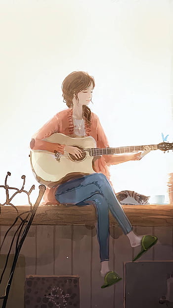 Anime girl guitar beauty music HD wallpapers | Pxfuel