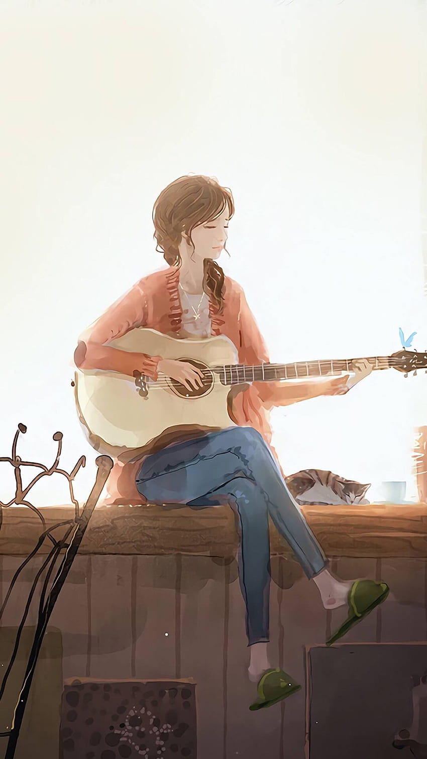 anime girl guitar beauty music, acoustic guitar anime HD phone wallpaper