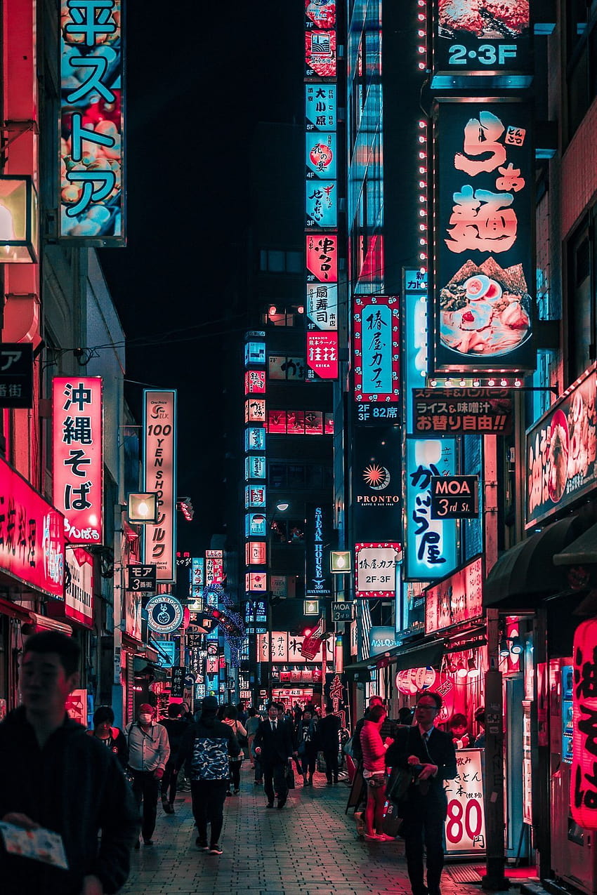 japanese city neon anime HD phone wallpaper